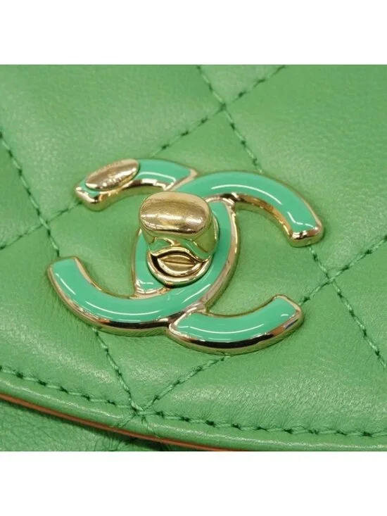 Chanel Shoulder Bag Mini Quilted Lambskin Green Champagne Gold - Picture 9 of 10